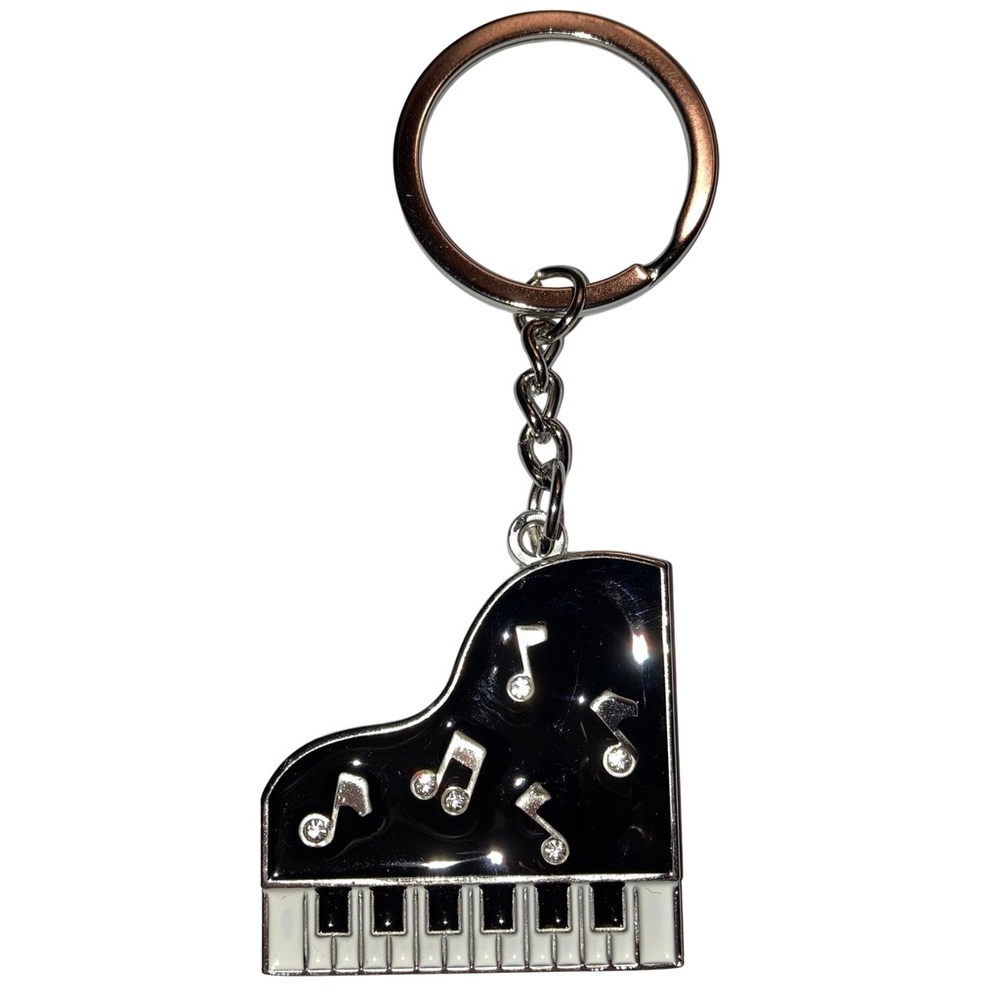 Piano Keychain Black Silver Bag Charm Classic Key Holder Purse Accessories